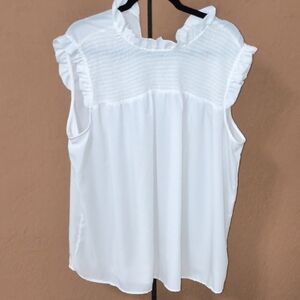 Audrey Lane White Smocked Flutter Sleeve Blouse Size 3X